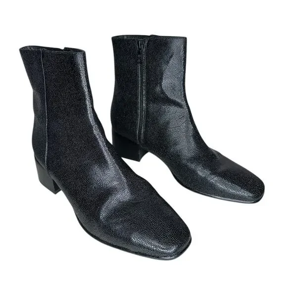 Rag & Bone Ashlen Black Pebbled Leather Midi Ankle Boots Square Toe Size 9 - Picture 4 of 12